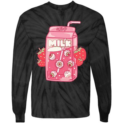 Weirdcore Aesthetic Kawaii Strawberry Milk Carton Eyeballs Tie-Dye Long Sleeve Shirt