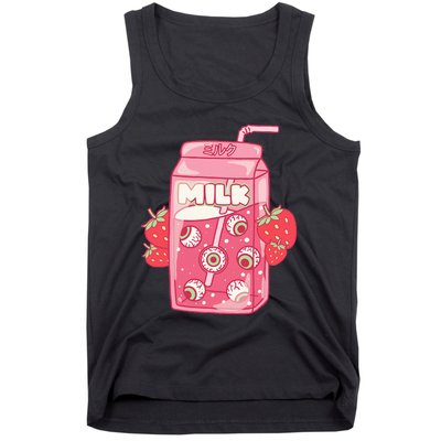 Weirdcore Aesthetic Kawaii Strawberry Milk Carton Eyeballs Tank Top