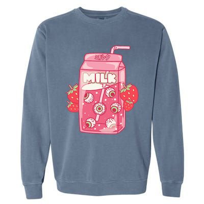 Weirdcore Aesthetic Kawaii Strawberry Milk Carton Eyeballs Garment-Dyed Sweatshirt