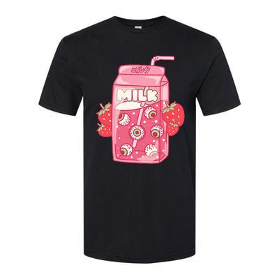 Weirdcore Aesthetic Kawaii Strawberry Milk Carton Eyeballs Softstyle CVC T-Shirt