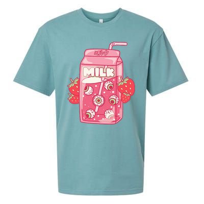 Weirdcore Aesthetic Kawaii Strawberry Milk Carton Eyeballs Sueded Cloud Jersey T-Shirt