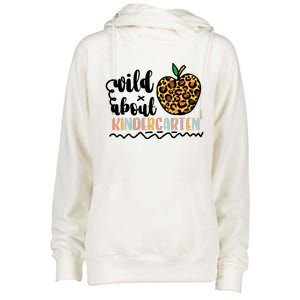 Wild About Kindergarten Leopard Back To School Teacher's Day Gift Womens Funnel Neck Pullover Hood