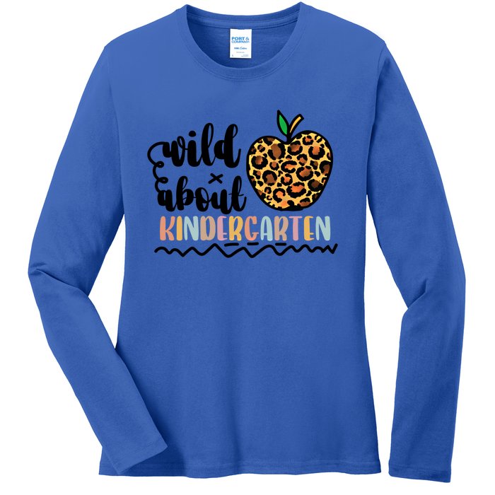 Wild About Kindergarten Leopard Back To School Teacher's Day Gift Ladies Long Sleeve Shirt