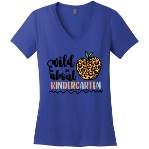 Wild About Kindergarten Leopard Back To School Teacher's Day Gift Women's V-Neck T-Shirt