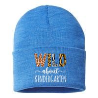 Wild About Kindergarten Teacher Leopard Print Gift Sustainable Knit Beanie