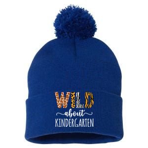 Wild About Kindergarten Teacher Leopard Print Gift Pom Pom 12in Knit Beanie