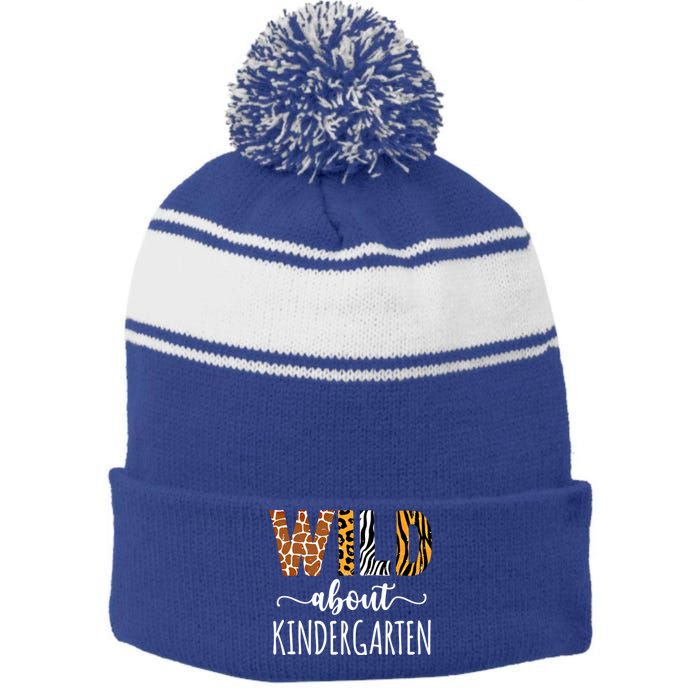 Wild About Kindergarten Teacher Leopard Print Gift Stripe Pom Pom Beanie