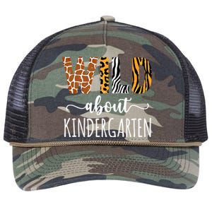 Wild About Kindergarten Teacher Leopard Print Gift Retro Rope Trucker Hat Cap