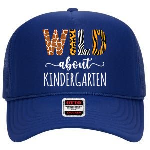 Wild About Kindergarten Teacher Leopard Print Gift High Crown Mesh Back Trucker Hat