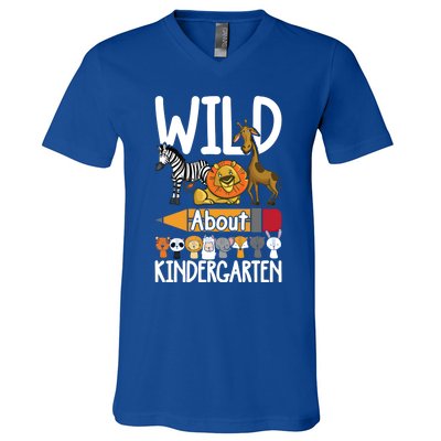 Wild About Kindergarten Back To School Teacher Student Gift V-Neck T-Shirt