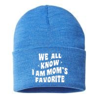 We All Know I'm Mom's Favorite Funny Favorite Groovy Cool Gift Sustainable Knit Beanie