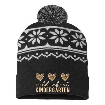 Wild about Kindergarten Teacher Leopard Hearts Back School USA-Made Snowflake Beanie