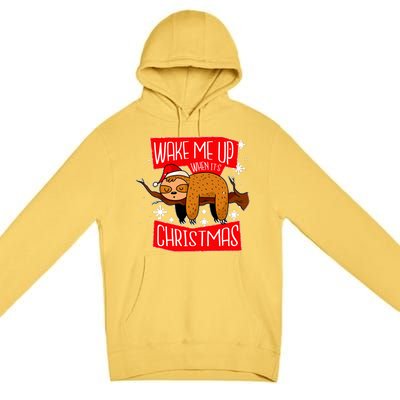 Wake Me Up When It's Christmas Funny Sloth Premium Pullover Hoodie