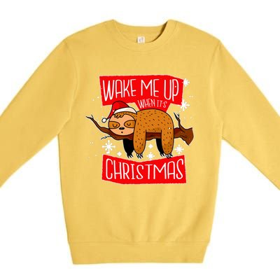 Wake Me Up When It's Christmas Funny Sloth Premium Crewneck Sweatshirt