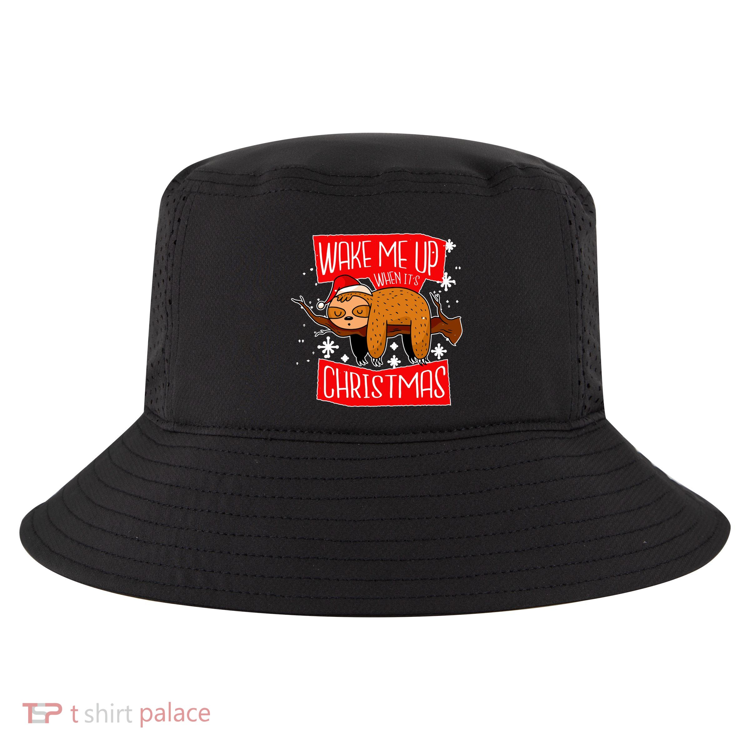 Wake Me Up When It's Christmas Funny Sloth Cool Comfort Performance Bucket Hat