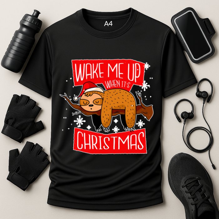 Wake Me Up When It's Christmas Funny Sloth Performance Shirt