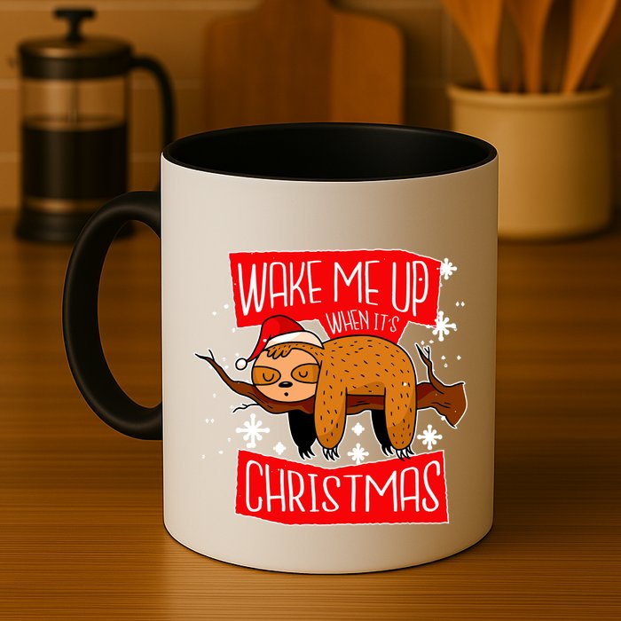 Wake Me Up When It's Christmas Funny Sloth Mug