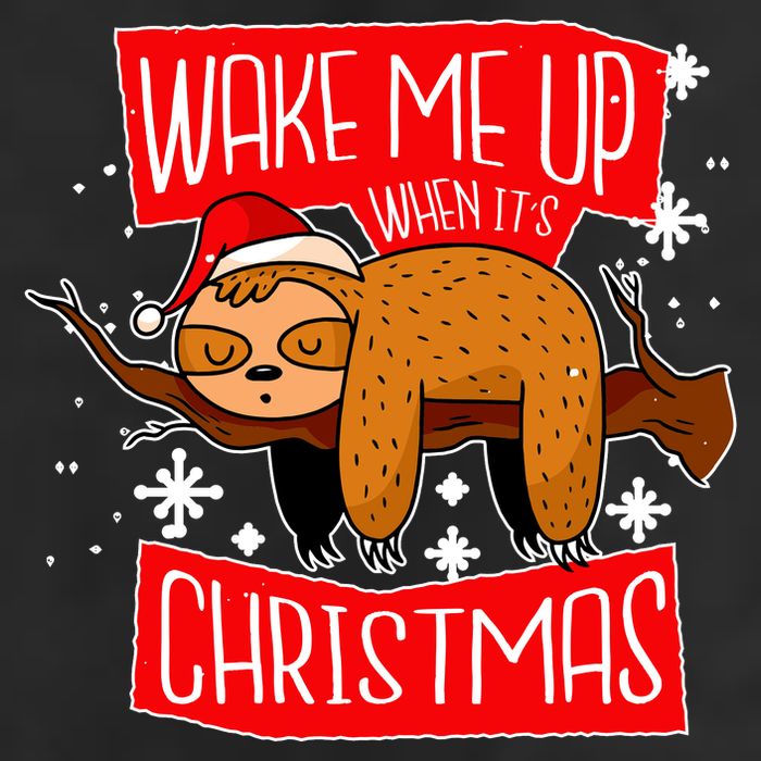 Wake Me Up When It's Christmas Funny Sloth Crop Fleece Hoodie