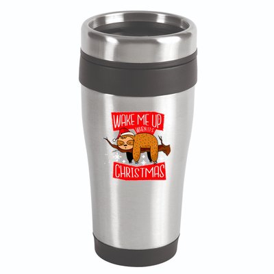 Wake Me Up When It's Christmas Funny Sloth 16oz Travel Tumbler
