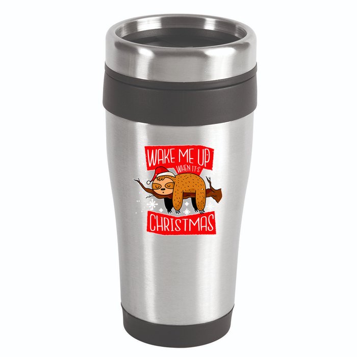 Wake Me Up When It's Christmas Funny Sloth 16oz Travel Tumbler
