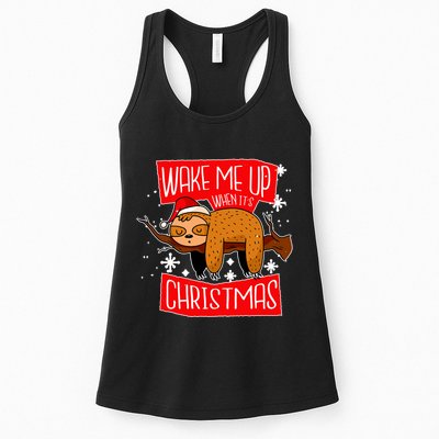 Wake Me Up When It's Christmas Funny Sloth Womens Tank Top