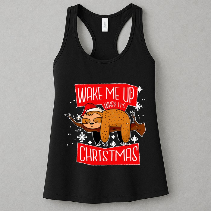 Wake Me Up When It's Christmas Funny Sloth Womens Tank Top