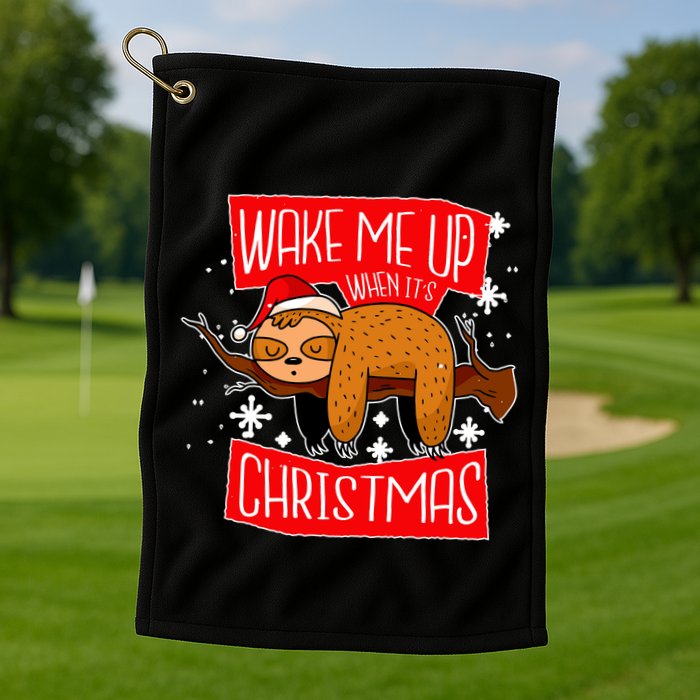 Wake Me Up When It's Christmas Funny Sloth Golf Towel