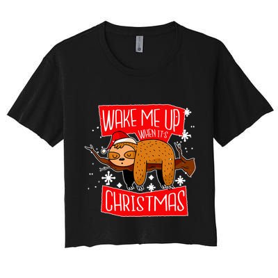 Wake Me Up When It's Christmas Funny Sloth Crop Top