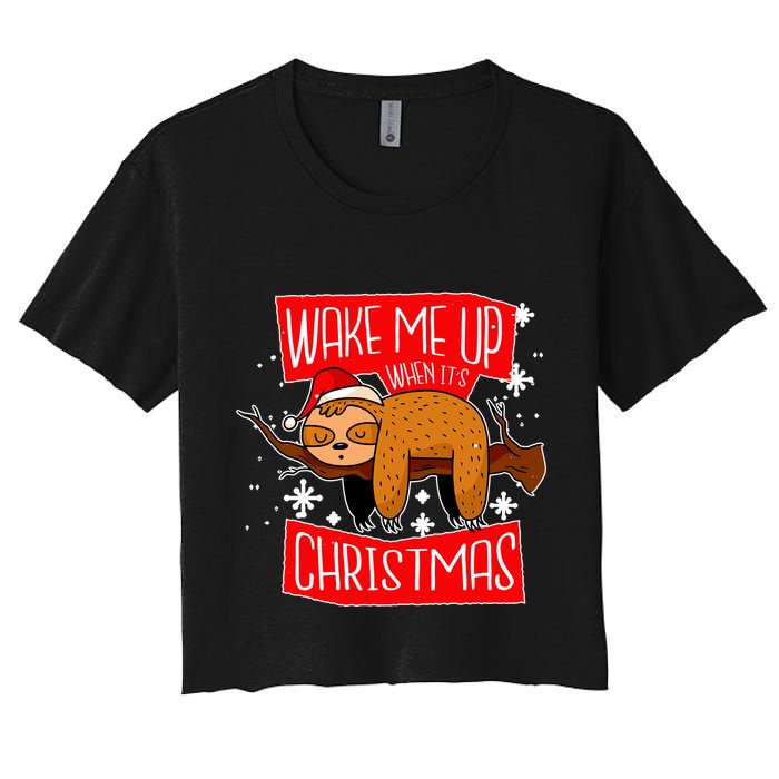 Wake Me Up When It's Christmas Funny Sloth Crop Top