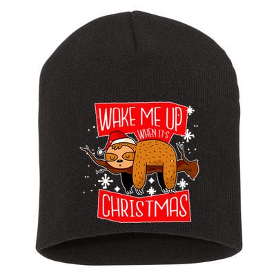 Wake Me Up When It's Christmas Funny Sloth Short Acrylic Beanie