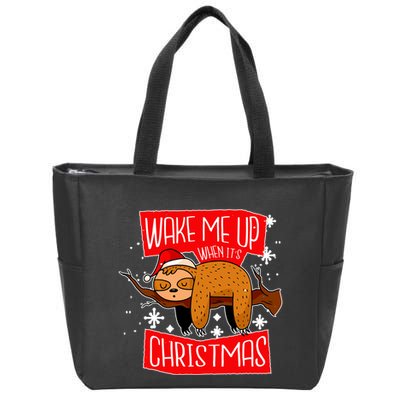 Wake Me Up When It's Christmas Funny Sloth Zip Tote Bag