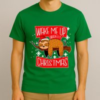 Wake Me Up When It's Christmas Funny Sloth T-Shirt