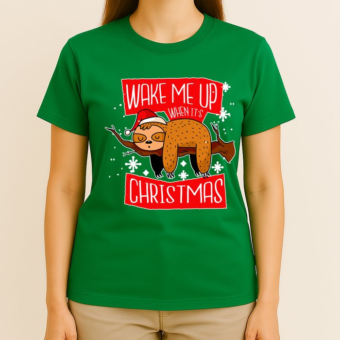 Wake Me Up When It's Christmas Funny Sloth T-Shirt