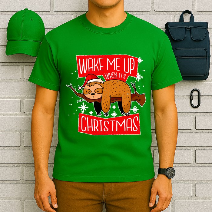 Wake Me Up When It's Christmas Funny Sloth T-Shirt