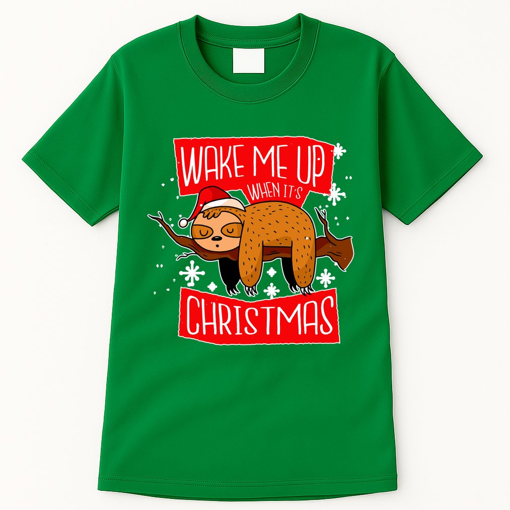 Wake Me Up When It's Christmas Funny Sloth Tall T-Shirt