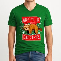 Wake Me Up When It's Christmas Funny Sloth V-Neck T-Shirt
