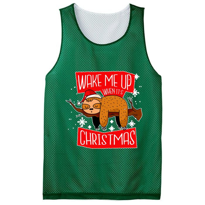 Wake Me Up When It's Christmas Funny Sloth Mesh Reversible Basketball Jersey Tank