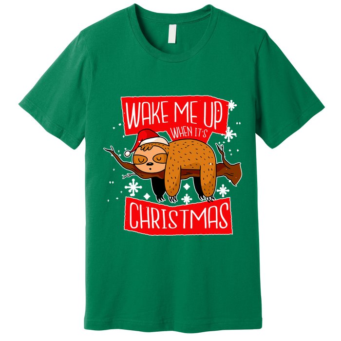 Wake Me Up When It's Christmas Funny Sloth Premium T-Shirt