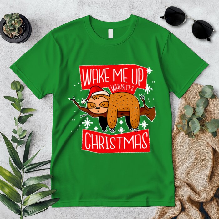 Wake Me Up When It's Christmas Funny Sloth Premium T-Shirt