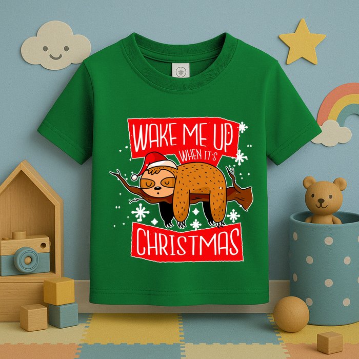 Wake Me Up When It's Christmas Funny Sloth Toddler T-Shirt