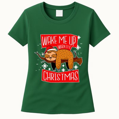 Wake Me Up When It's Christmas Funny Sloth Womens T-Shirt