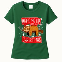 Wake Me Up When It's Christmas Funny Sloth Womens T-Shirt