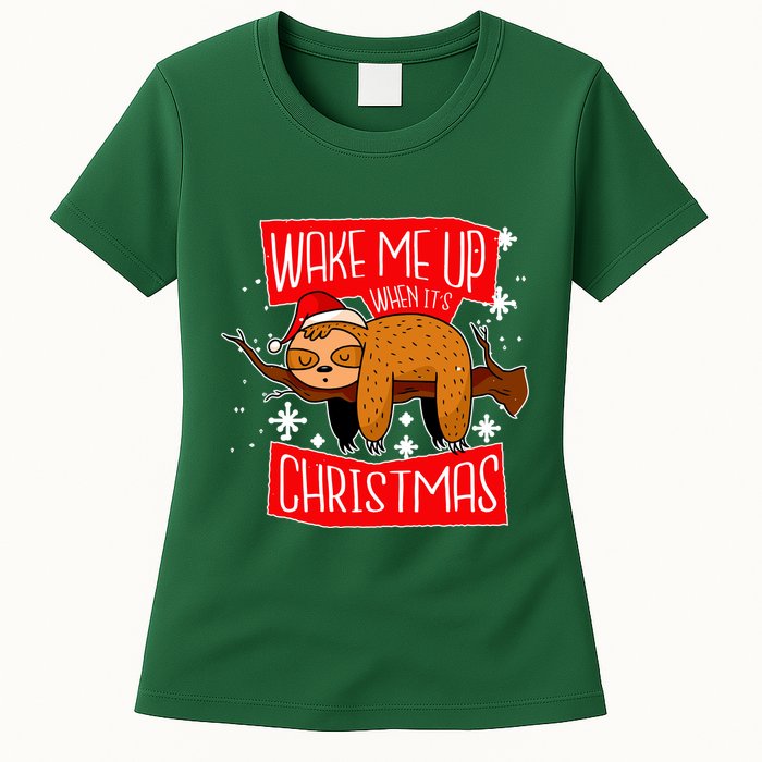 Wake Me Up When It's Christmas Funny Sloth Womens T-Shirt