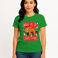 Wake Me Up When It's Christmas Funny Sloth Womens T-Shirt