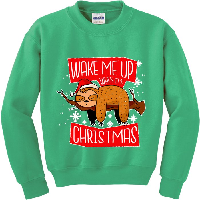 Wake Me Up When It's Christmas Funny Sloth Kids Sweatshirt