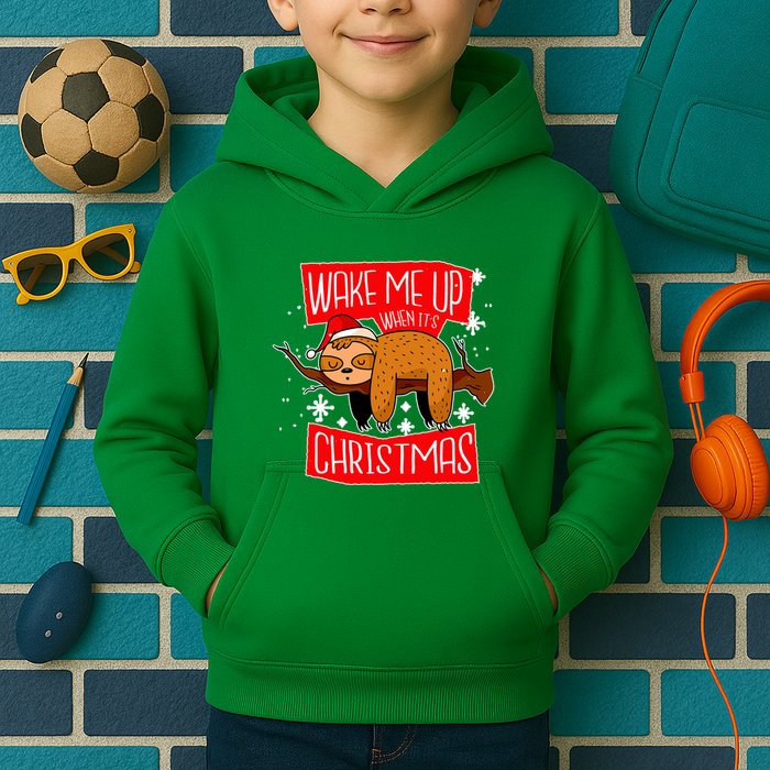 Wake Me Up When It's Christmas Funny Sloth Kids Hoodie