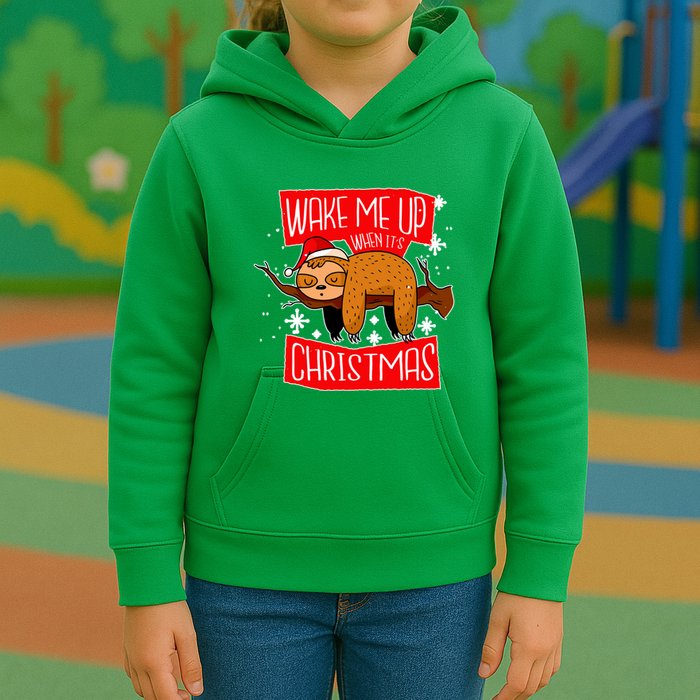 Wake Me Up When It's Christmas Funny Sloth Kids Hoodie