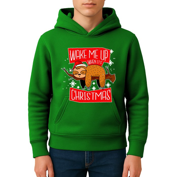 Wake Me Up When It's Christmas Funny Sloth Kids Hoodie