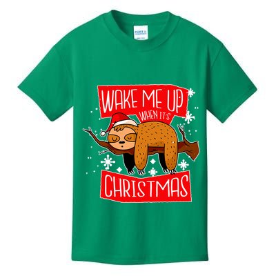 Wake Me Up When It's Christmas Funny Sloth Kids T-Shirt