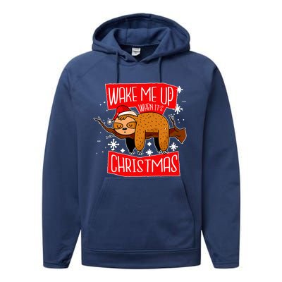 Wake Me Up When It's Christmas Funny Sloth Performance Fleece Hoodie